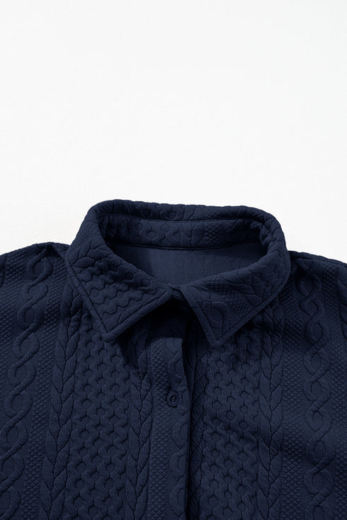 Cable Texture Button Front Puff Sleeve Shacket